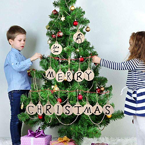 Pack of 50 Wooden Crafts to Paint 2.75 inch Christmas Tree Hanging Ornaments Unfinished Wood Cutouts Christmas Decoration DIY Crafts (Wooden Round