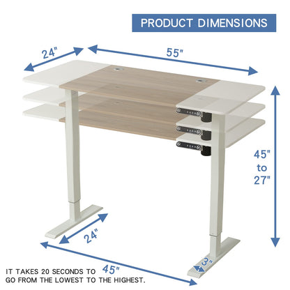 Jceet Adjustable Height Electric Standing Desk - 55 x 24 Inch Sit Stand Computer Desk, Stand Up Desk Table for Home Office, White Frame/White + Oak - WoodArtSupply