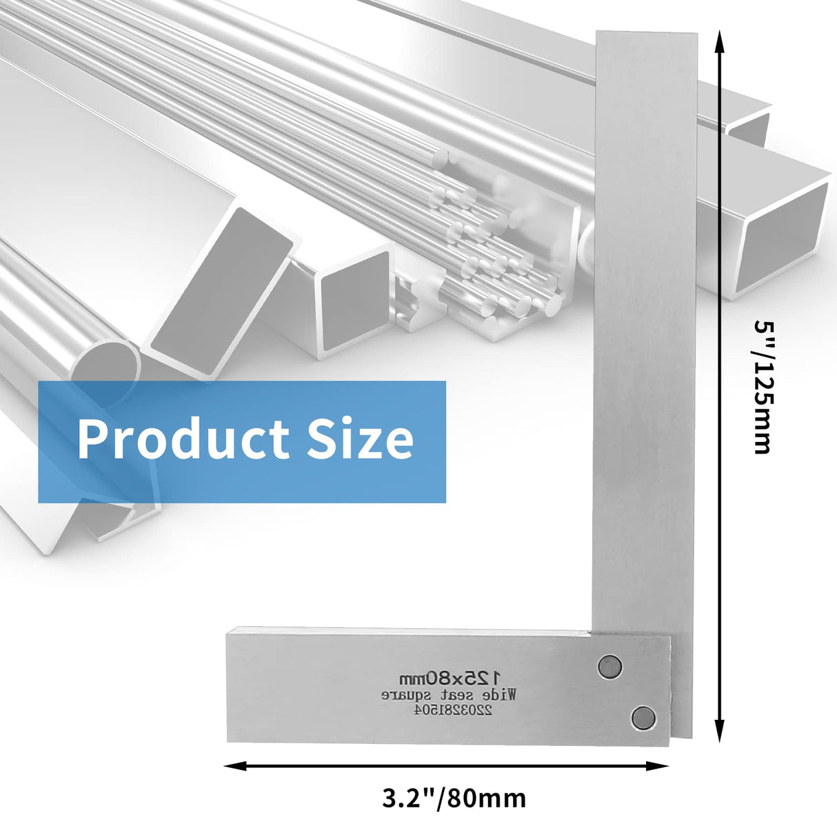 Biaungdo Machinist Square, 5" x 3.2" Mechanical Steel High Precision Square, Wide Seat Square 90 Right Angle Engineer Tool L-Type Measuring Tool for Biaungdo