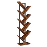 HOOBRO Rustic Brown 9-Tier Tree Bookshelf - Stylish Wooden Storage Rack for Books and CDs HOOBRO