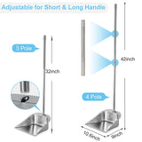 Heavy Duty Dustpan with Long Handle, VOOWO 43" Stainless Steel Dust Pan Standing Upright Dustpan, Indoor Outdoor Dust Pan with Handle for Kitchen and VOOWO