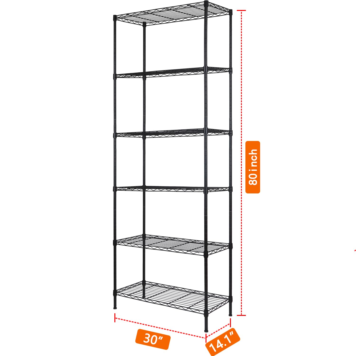 REGILLER 6-Wire Shelving Metal Storage Rack Adjustable Shelves,Standing Storage Shelf Units for Laundry Bathroom Kitchen Pantry Closet (Black,30L x REGILLER