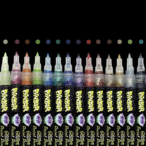 PINTAR Glitter Pens for Adults and Kids - Glitter Stylus Pens Fine Point - Fine Tip Paint Pens - Acrylic Glitter Markers - Acrylic Paint Pens for - WoodArtSupply