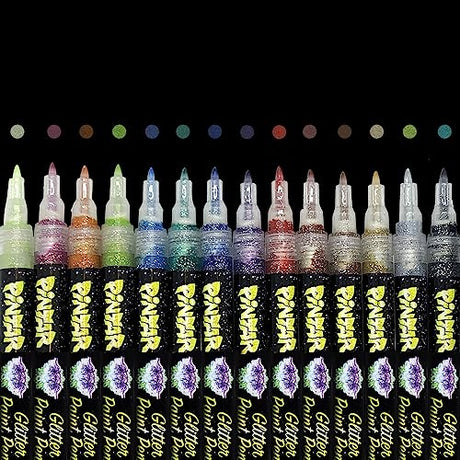 PINTAR Glitter Pens for Adults and Kids - Glitter Stylus Pens Fine Point - Fine Tip Paint Pens - Acrylic Glitter Markers - Acrylic Paint Pens for PINTAR