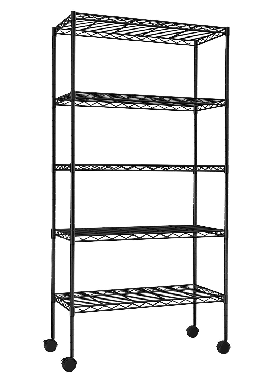 YYkokocat 5-Tier Wire Shelves 61" H x 30" x 14" Metal Storage Shelves Adjustable Wire Shelving Rack with Wheels & Leveling Feet NSF Metal Shelf Unit - WoodArtSupply