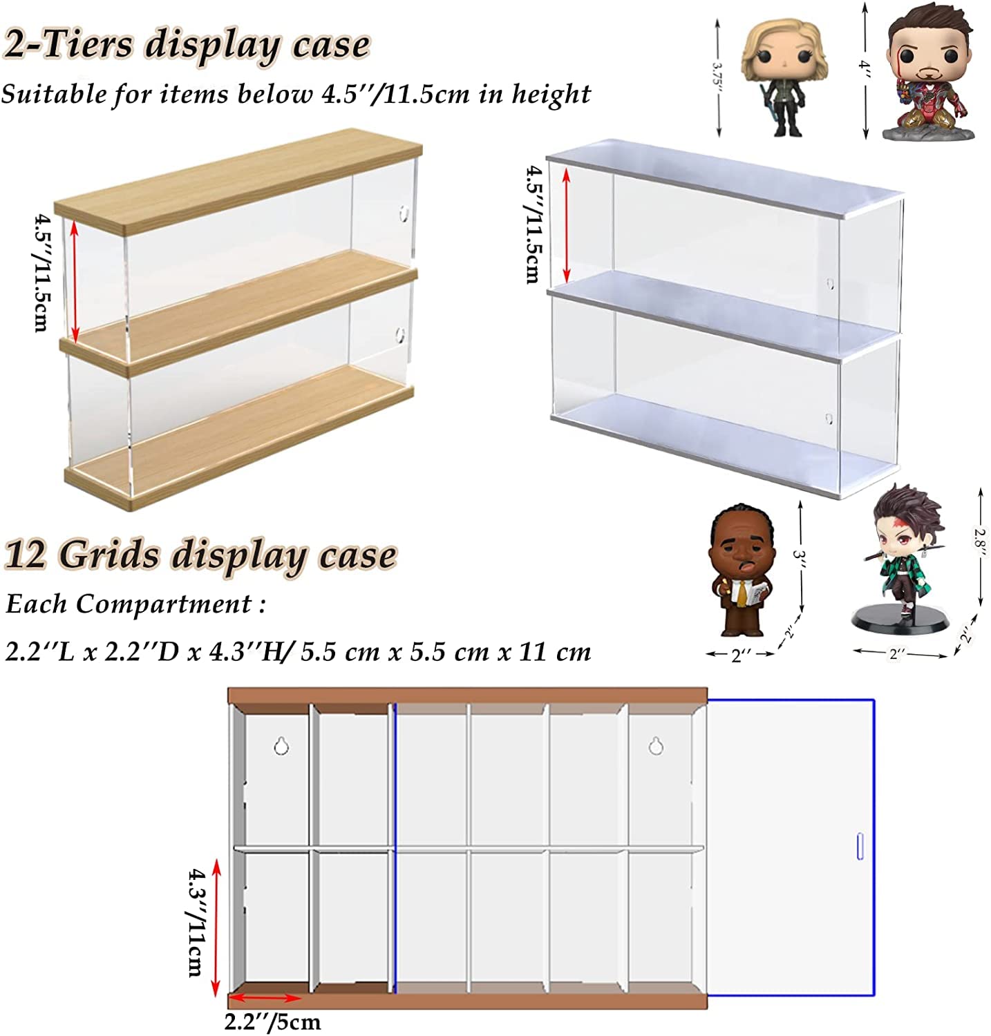 Clear Acrylic Display Shelf Case for Mini Funko Pop, Wooden Display Stand Riser 2 Layer Storage Rack for Decoration Action Figures Collectibles Toys, ELEpure