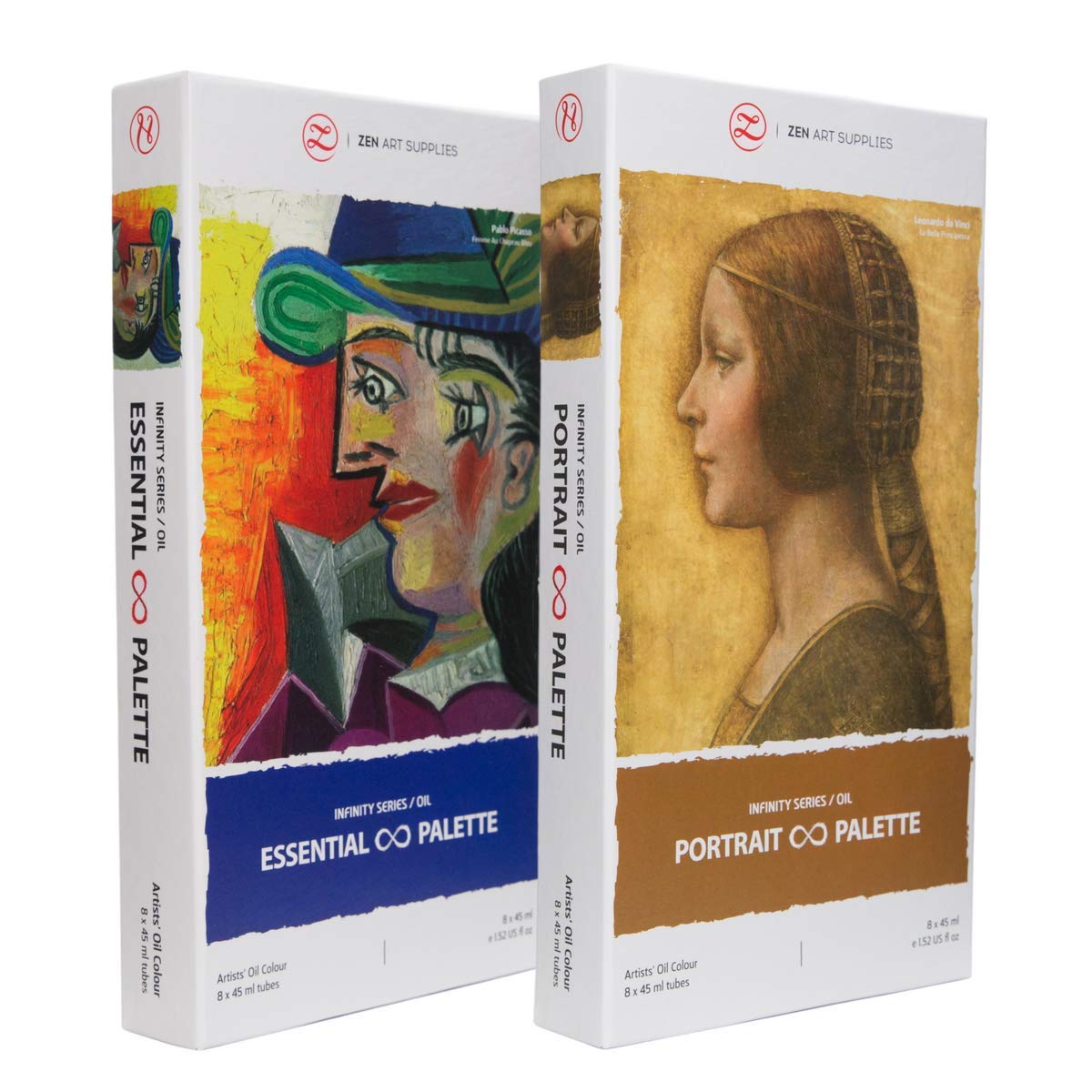 ZenART Non-Toxic Oil Paint Set for Professional Artists - 2 x 8 x 45ml Tubes - Bundle of Portrait, and Essential Palette of Eco-friendly Paint with ZenART Supplies
