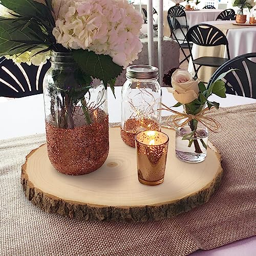 6 PCS 10-12 Inch Natural Wood Slices, Unfinished Paulownia Wood Circles with Barks for Coasters, DIY Crafts, Christmas Rustic Wedding Ornaments and GNIEMCKIN