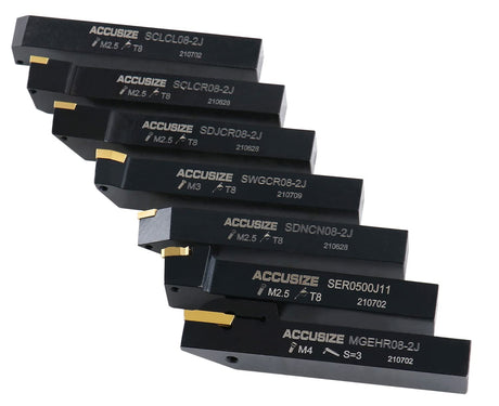 Accusize Industrial Tools 7 Pieces/Set 1/2'' Indexable Carbide Turning Tool Set in Fitted Box, 2387-2004 Accusize Industrial Tools