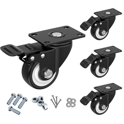 2 Inch Wheel Casters,Set of 4 Heavy Duty,Black Industrial Casters with Brake, Locking Casters for Furniture and Workbench for Cart,Top Plate Swivel