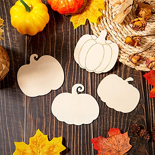 32 Pieces Wooden Pumpkin Cutout Thanksgiving Fall Crafts Pumpkins Unfinished Wood Craft Cutout Blank Paint Pumpkin Shape Cutout for Thanksgiving Jetec