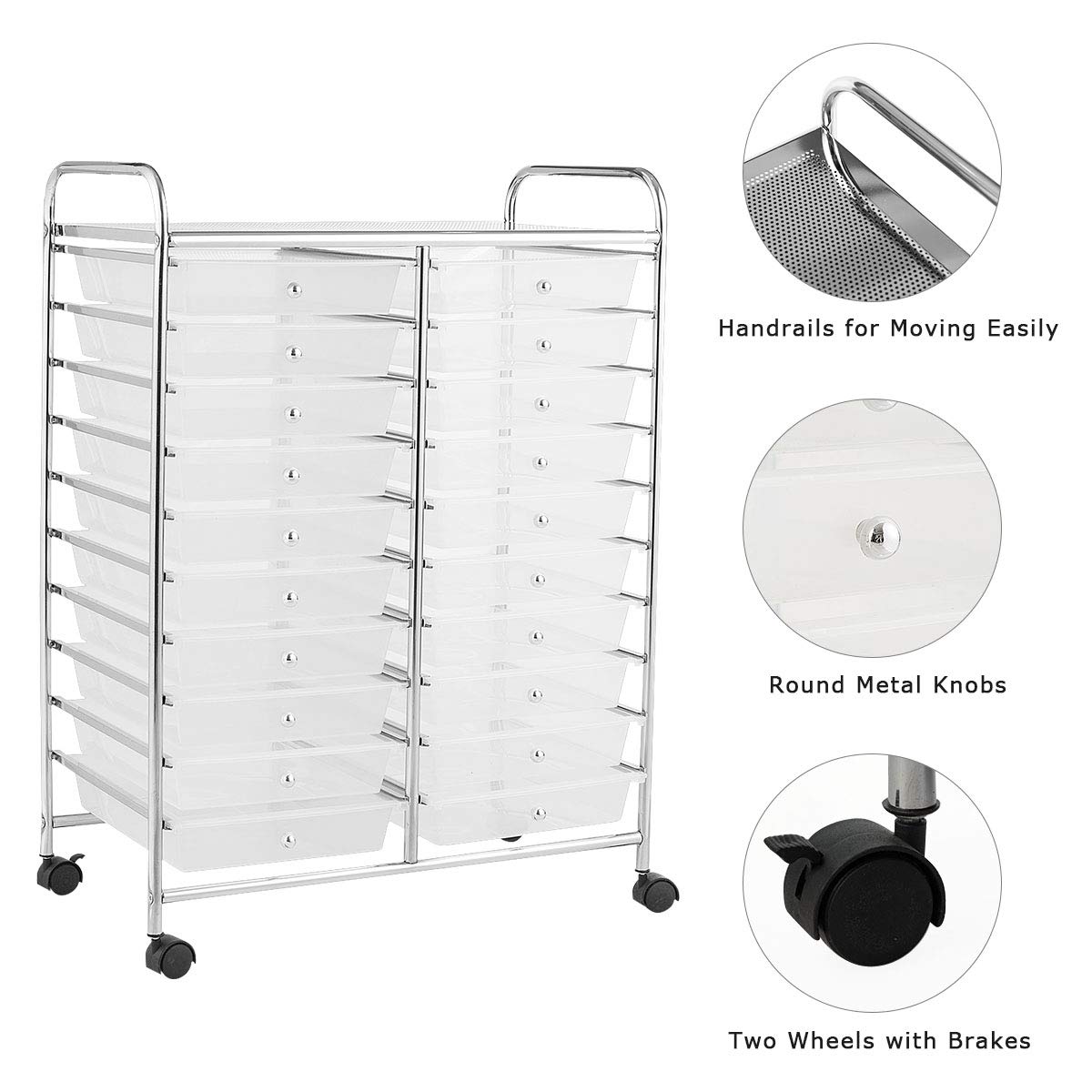 Giantex Storage Drawer Carts, 20-Drawer Organizer, Utility Cart on Wheels, Semi-Transparent Multipurpose Cart for Home Office School Supplies Tools Giantex