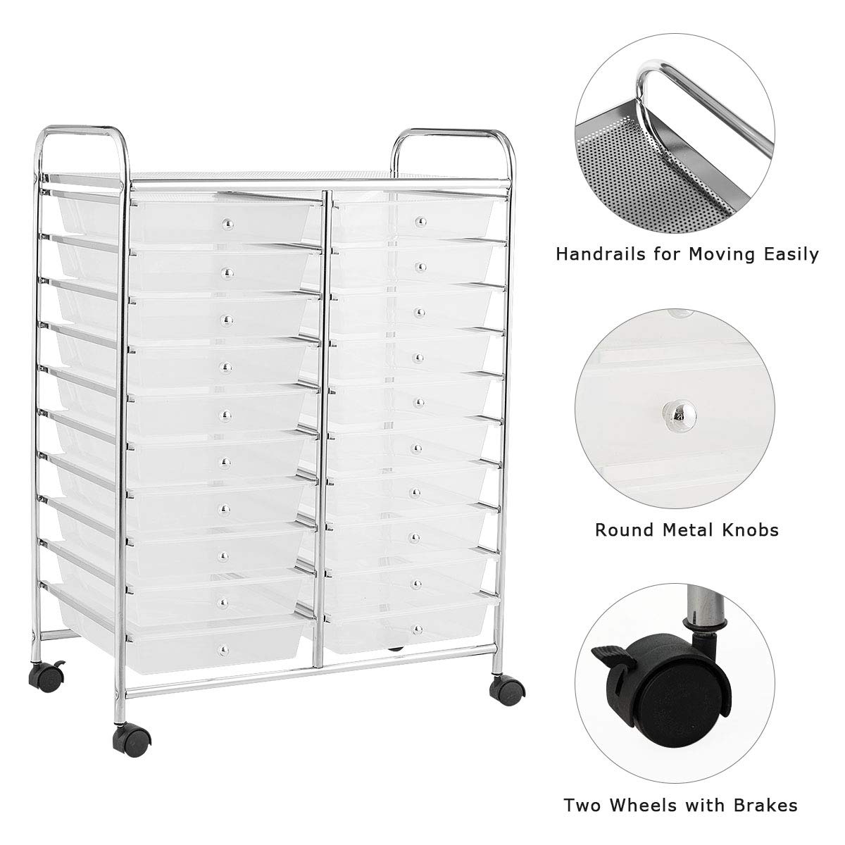 Giantex Storage Drawer Carts, 20-Drawer Organizer, Utility Cart on Wheels, Semi-Transparent Multipurpose Cart for Home Office School Supplies Tools - WoodArtSupply