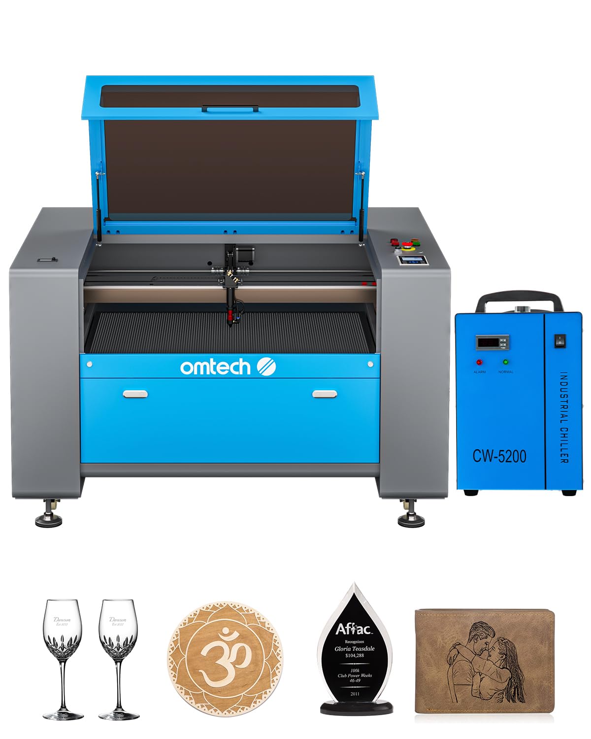 OMTech 100W CO2 Laser Engraver with Water Chiller, 24x40 Inch Laser Engraving Cutting Etching Machine with Autofocus Autolift 2 Way Pass Air Assist, OMTech