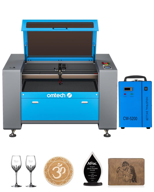 OMTech 100W CO2 Laser Engraver with Water Chiller, 24x40 Inch Laser Engraving Cutting Etching Machine with Autofocus Autolift 2 Way Pass Air Assist,