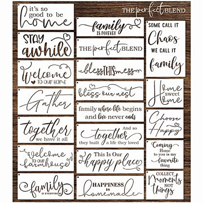 Word Stencils for Painting On Wood Sign Canvas Fabric, Reusable Welcome Farmhouse Burning Inspirational Art Craft Paint Stencil for Shirt Family Furniture Wall Card Making (20 Home)