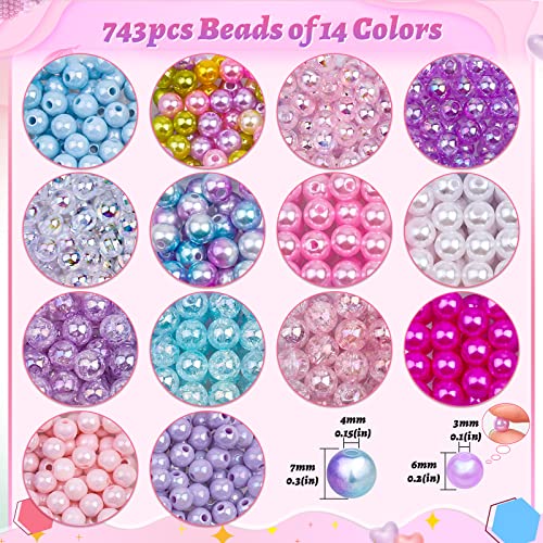 Cludoo 773Pcs Mermaid Charm DIY Beads for Jewelry Making, Unicorn DIY Bracelet Making Bead Kit for Kids Girls with Pearl Starfish Shell, Ocean Pearl