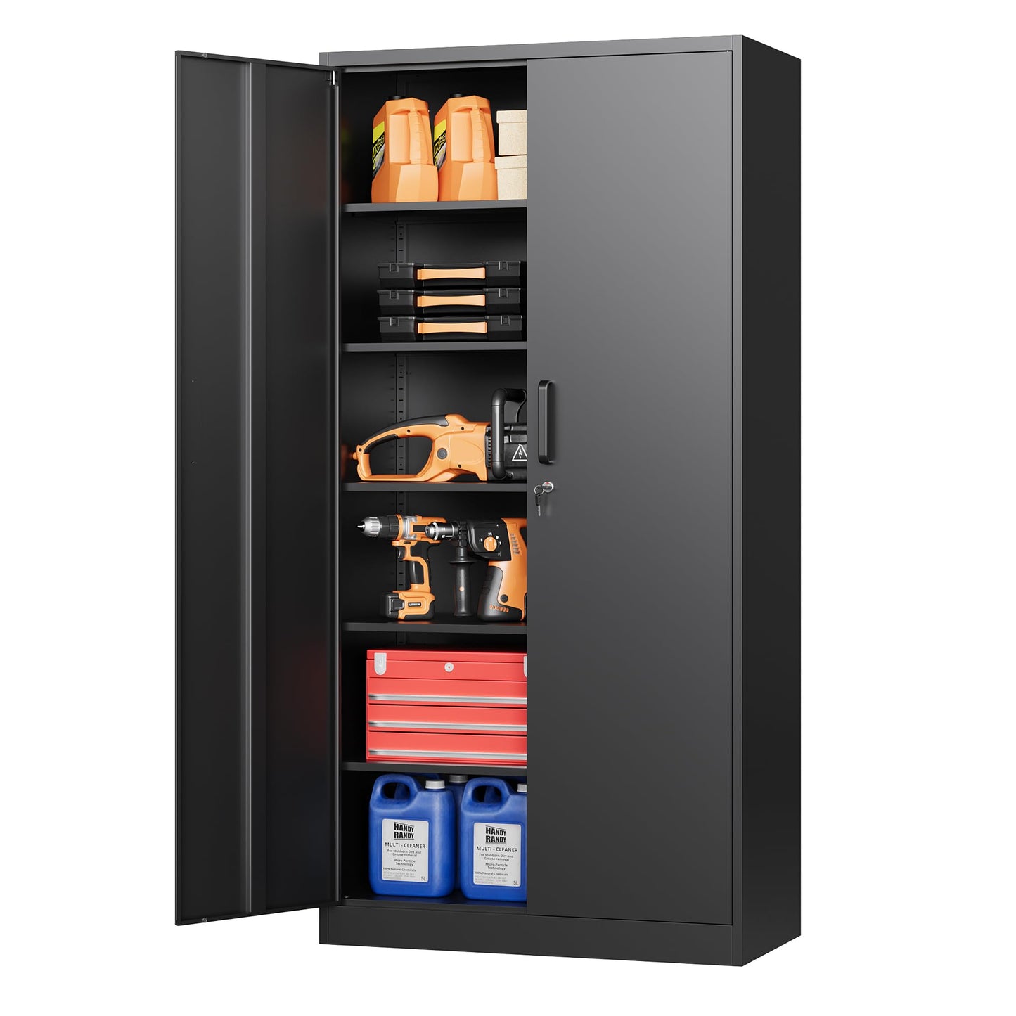 STANI Metal Storage Cabinet, Locking Metal Storage Cabinet with 4 Adjustable Shelves, 71”H×32”W×16”D Tall Metal Storage Cabinet for