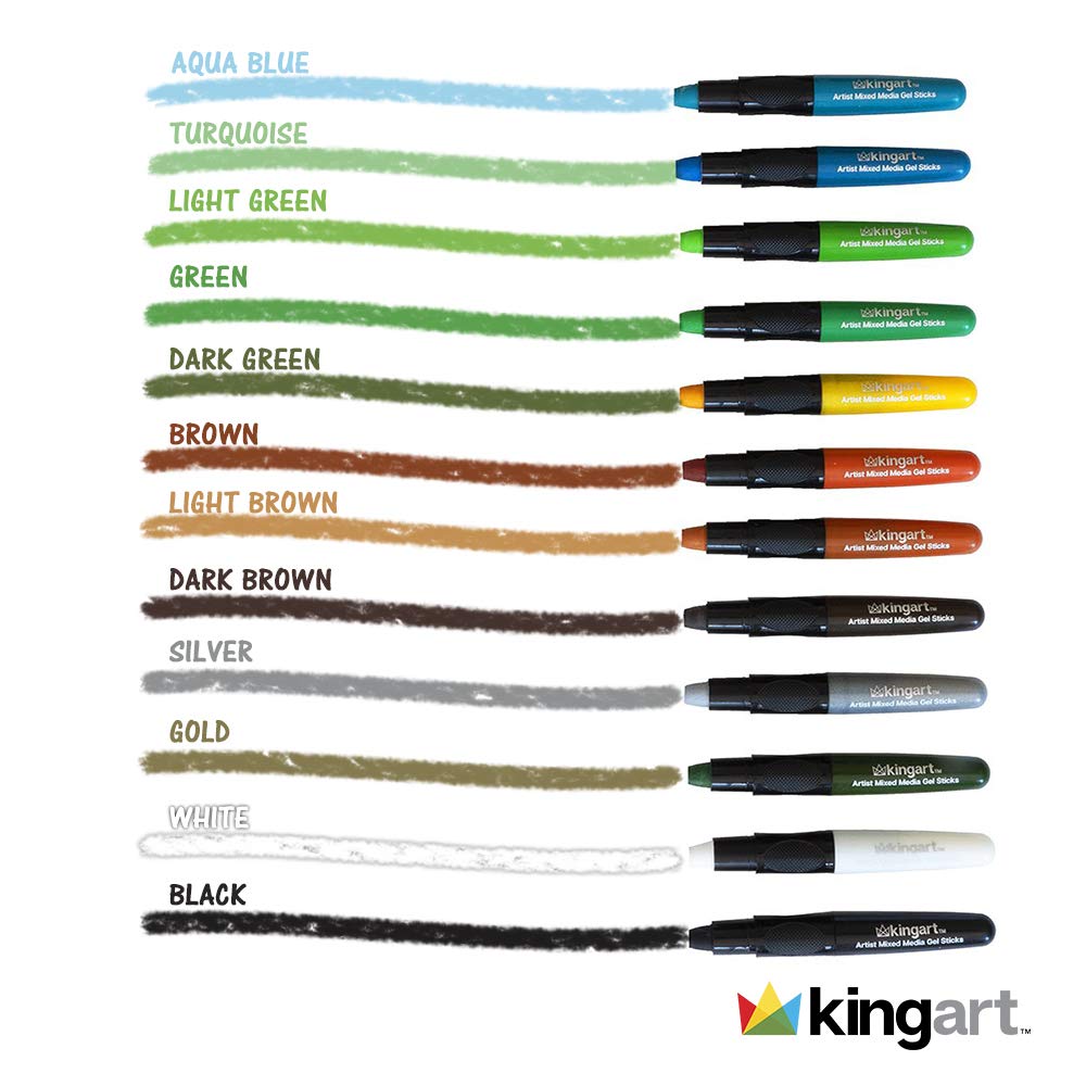 KINGART 580-24 GEL STICK Set, Artist Pigment Crayons, 24 Unique Colors, Water Soluble, Creamy, and Odorless, Use on Paper, Wood, Canvas and more KINGART