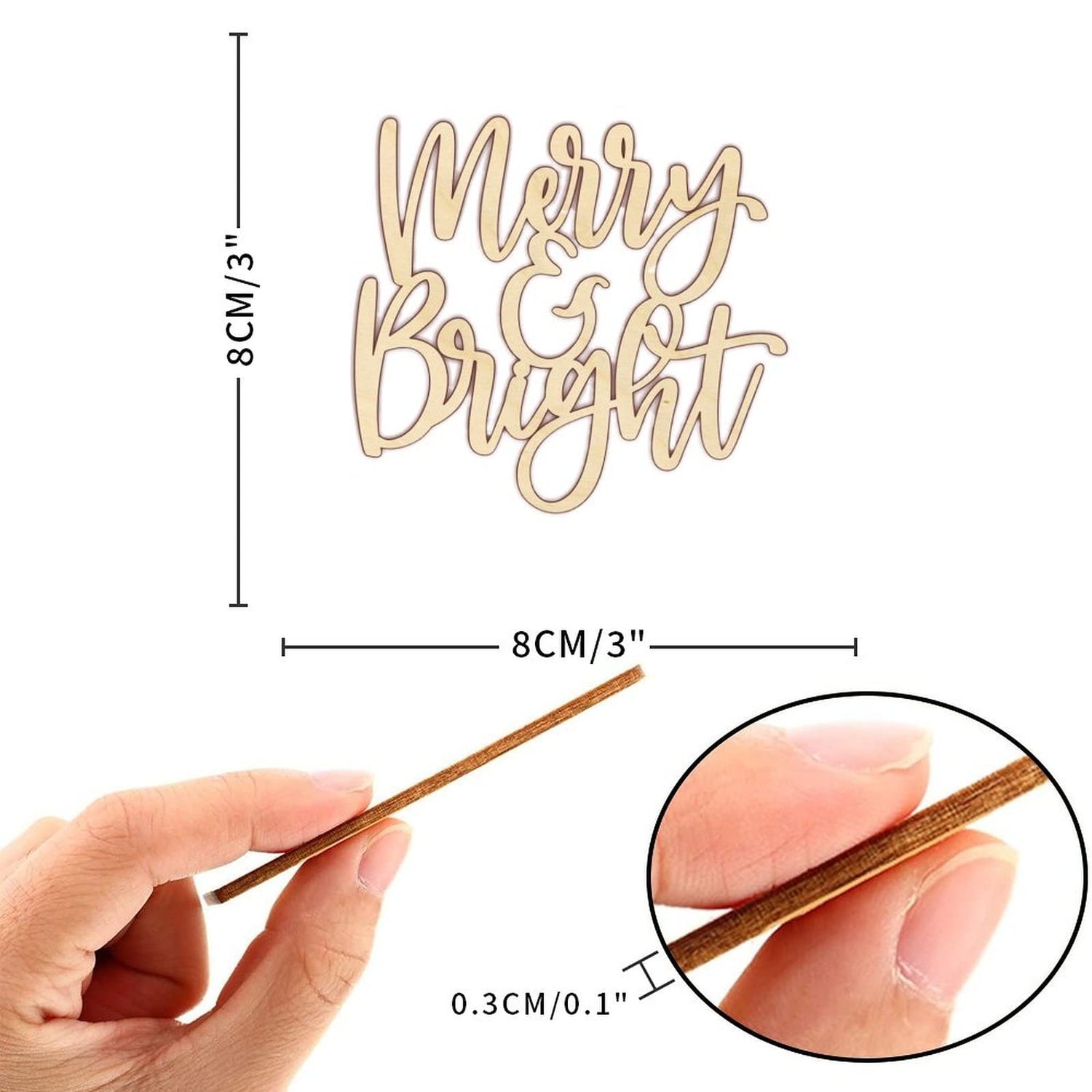 Merry and Bright Wood Craft,Unfinished Wooden Cutout Art,DIY Wood Sign, Inspirational Farmhouse Wall Plaque,Rustic Home Decor for Kitchen Living Room Arupkeer