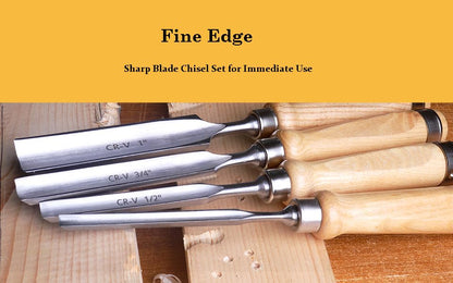 ATOPLEE 4 Piece Wood Chisel Set for Woodworking, Professional Wood Chisel Tool Carpenter Gouge CR-V Steel Semi-Circular Edge Sharp Blade