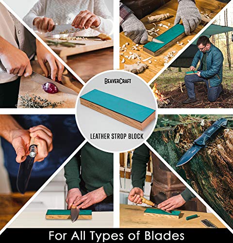 BeaverCraft LSC4P1 Leather Stropping Block Kit Knife Sharpening Kit for Sharpening Knives 8'' Long Leather Honing Strop Wood Carving Sharpening Strop BeaverCraft