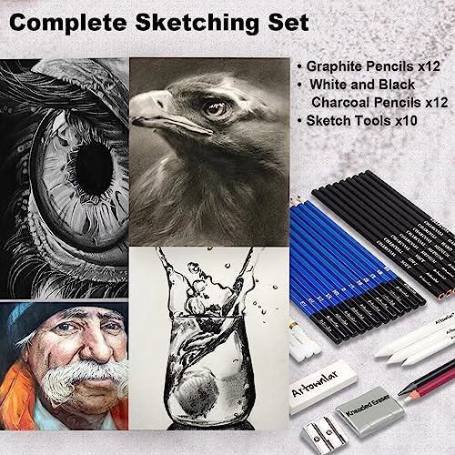 Artownlar 72 Pack Drawing Sketching Set with 8x11" Sketchbook | Pro Art Supplies Kit for Artist Adults Teens Beginner | Graphite Charcoal, Watercolor Artownlar