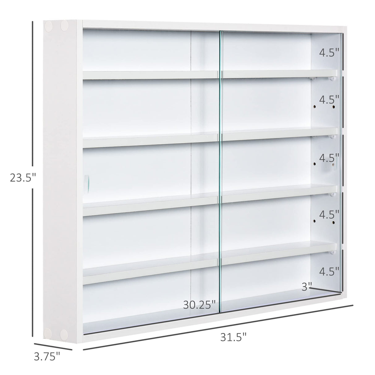 HOMCOM 5-Tier Display Cabinet, Glass Display Case with 2 Doors and Adjustable Shelves, Wall-Mounted, White HOMCOM