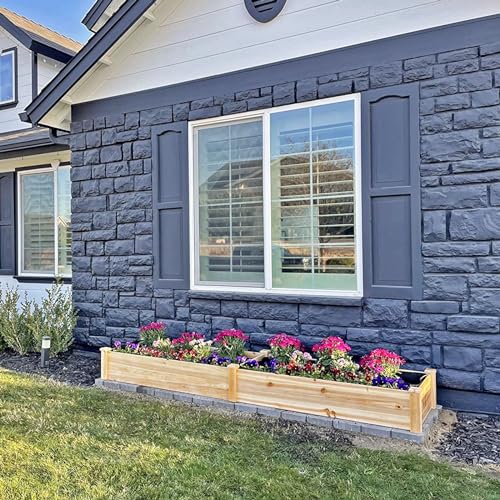 Patiomore 8 Feet Outdoor Wooden Garden Bed Planter Box Kit for Vegetables Fruits Herb Grow Yard Gardening, Natural Patiomore