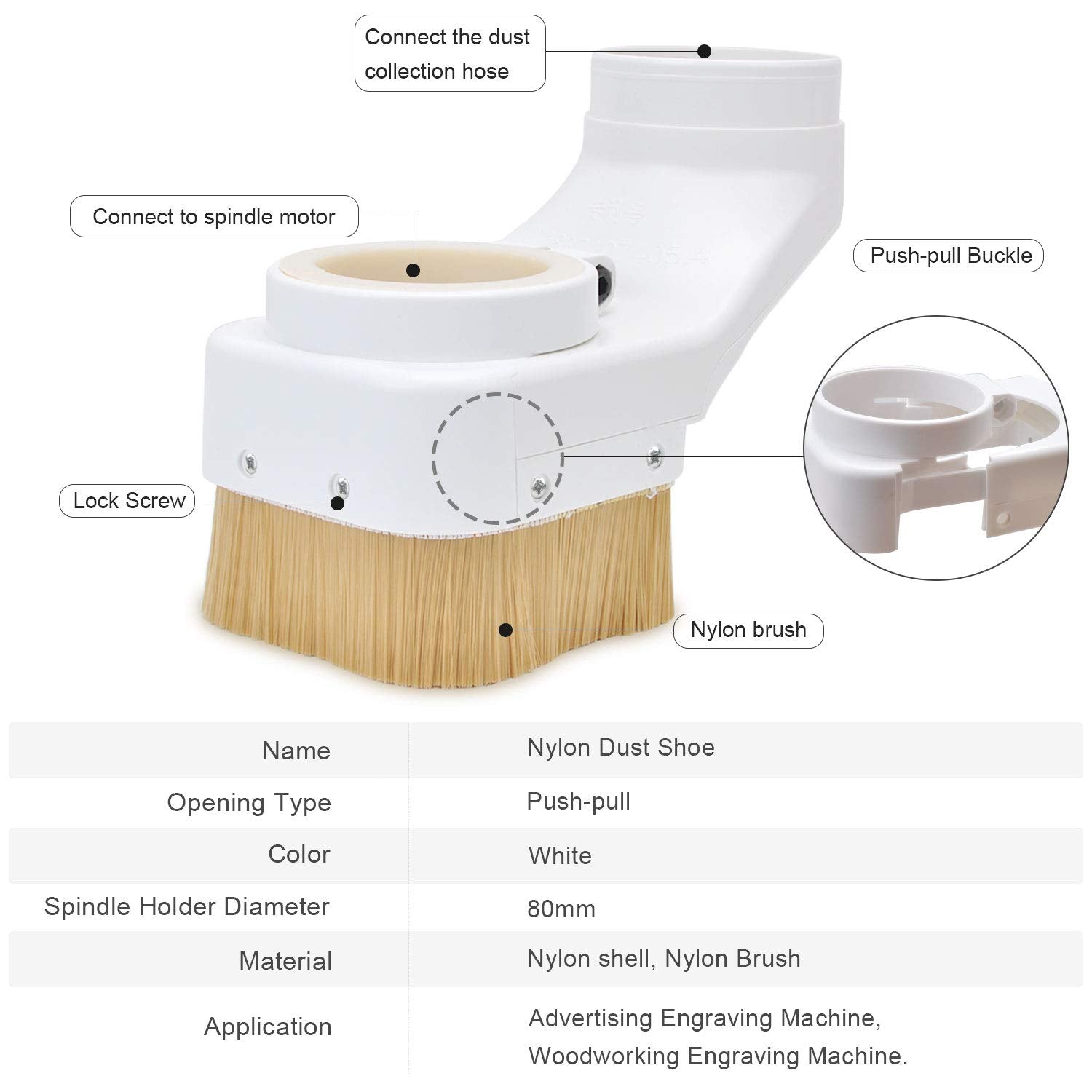 Daedalus NL330 CNC Dust Shoe, 80mm, White Daedalus