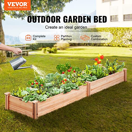 VEVOR Outdoor Wooden Raised Garden Bed Planter, 96 x 24 x 10in, High End Natural Fir Wood No-Bolt Assembly, Elevated Planting Box for Vegetable/Herb - WoodArtSupply