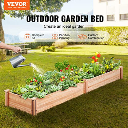 VEVOR Outdoor Wooden Raised Garden Bed Planter, 96 x 24 x 10in, High End Natural Fir Wood No-Bolt Assembly, Elevated Planting Box for Vegetable/Herb - WoodArtSupply