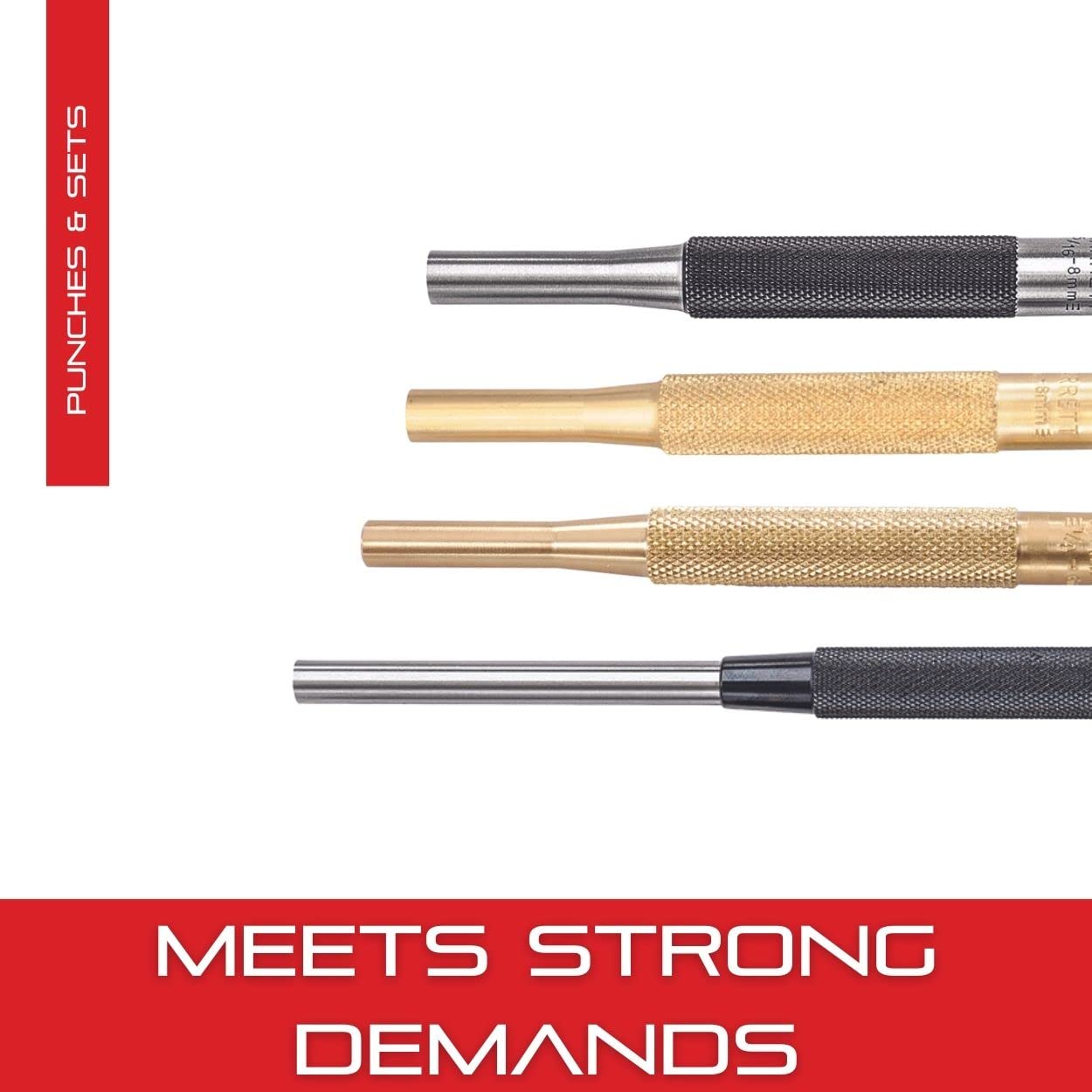 Starrett Steel Center Punch with Square Shank and Knurled Finger Grip - Hardened and Tempered, 4-1/4" Length, 5/32" Diameter Tapered Point, 3/8" Starrett