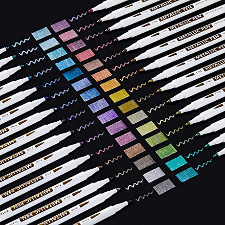 Shuttle Art Metallic Marker Pens, 30 Colors Metallic Paint Markers with 1 Coloring Book Fine Point for DIY Card, Calligraphy, Art and Crafting Shuttle Art