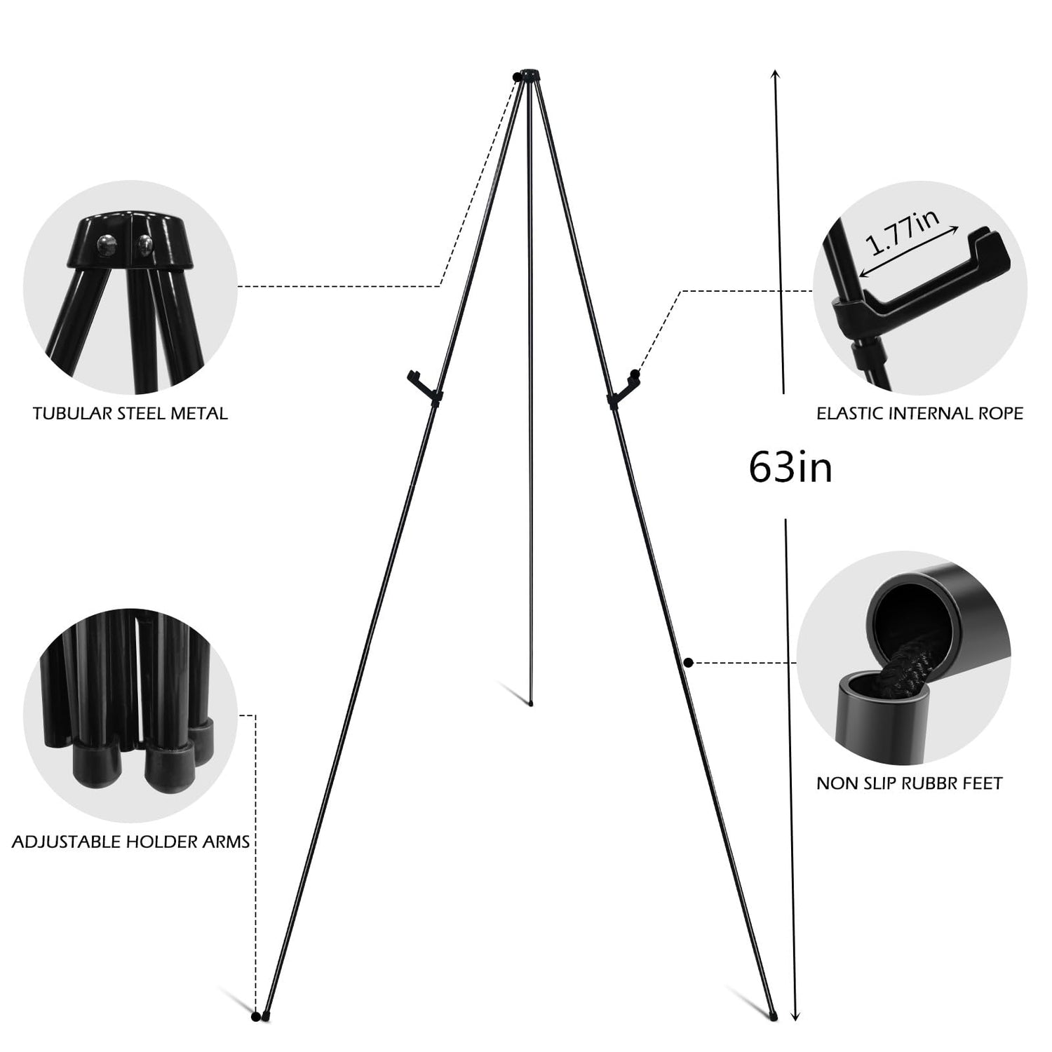 Ground Easel Stand for Display,RRFTOK 63' Instant Foldable Portable for Wedding Banner and Poster, Tabletop Display Metal Tripod with Portable Bag. RRFTOK