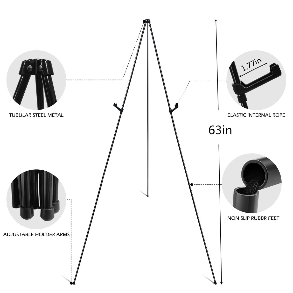 Ground Easel Stand for Display,RRFTOK 63' Instant Foldable Portable for Wedding Banner and Poster, Tabletop Display Metal Tripod with Portable Bag. RRFTOK