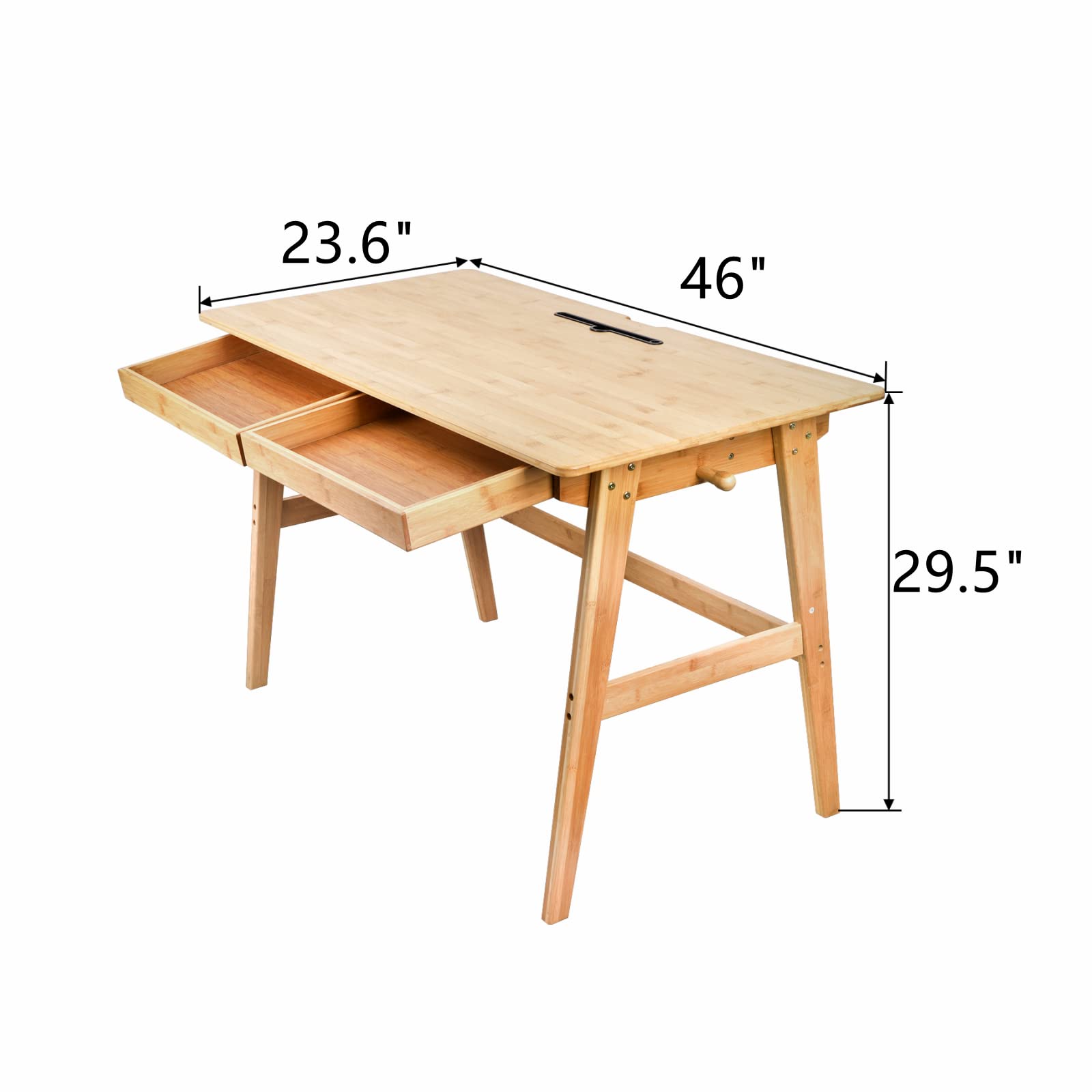 Dicunoy Computer Desk with 2 Drawers, 46" Solid Bamboo Home Office Writing Desk for Small Space, Compact Simple Tables with Gap Design and Hook for - WoodArtSupply