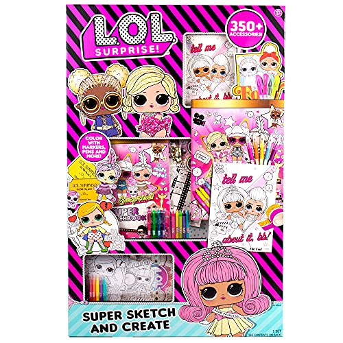 Horizon Group USA L.O.L. Surprise! Double Feature Super Sketch & Create, 350+ Piece Art Activity Set, Includes Coloring Pages, Crayons, Gel Pens, L.O.L. Surprise!