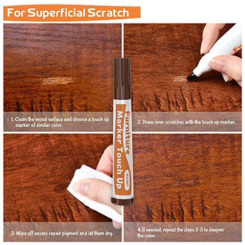 REALINN Wood Furniture Repair Kit- Set of 28 - Touch Up Markers, Fillers with Wood Putty - Repair Scratch, Cracks, Hole, Discoloration for Wooden REALINN