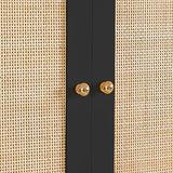 LEVNARY Large Armoire Wardrobe Closet with 3 Doors, Rattan Wardrobe Cabinet with Hanging Rail for Clothes, Freestanding Wooden Closet for Bedroom, LEVNARY