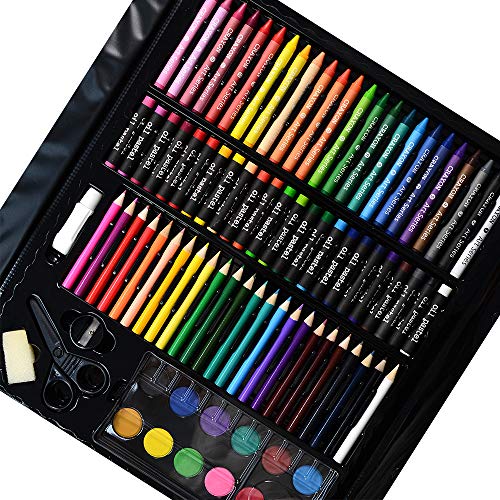 Art Supplies, 240-Piece Drawing Art kit, Gifts Art Set Case with Double  Sided Trifold Easel, Includes Oil Pastels, Crayons, Colored Pencils,  Watercolor Cakes, Sketch Pad (BLACK) 