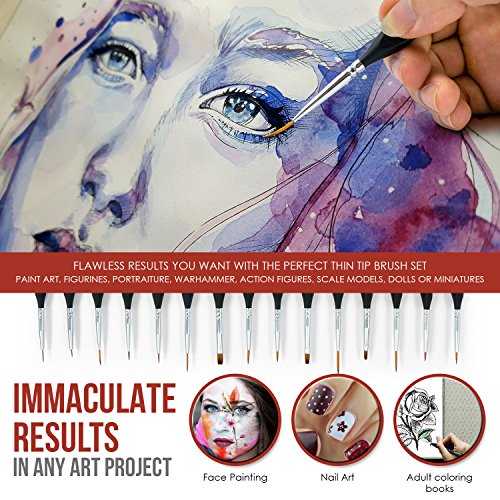 DUGATO Fine Detail Paint Brush Set 8pcs, Tiny Professional Micro Miniature Painting Brushes Kit with Ergonomic Handle for Acrylic, Oil, Watercolor, DUGATO