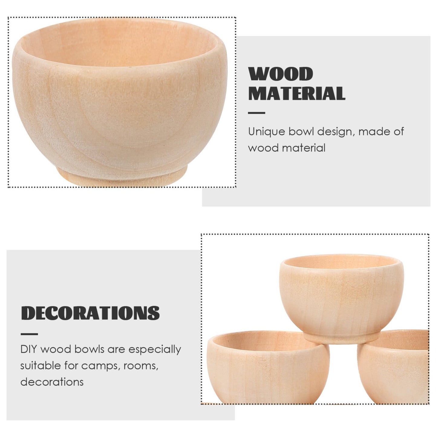 Abaodam Small Unfinished Wooden Bowls, 10pcs Wooden Craft Bowls Pinch Bowls Condiment Cups Unpainted Miniature Bowls Salt Cellars Nuts Bowls for Diy