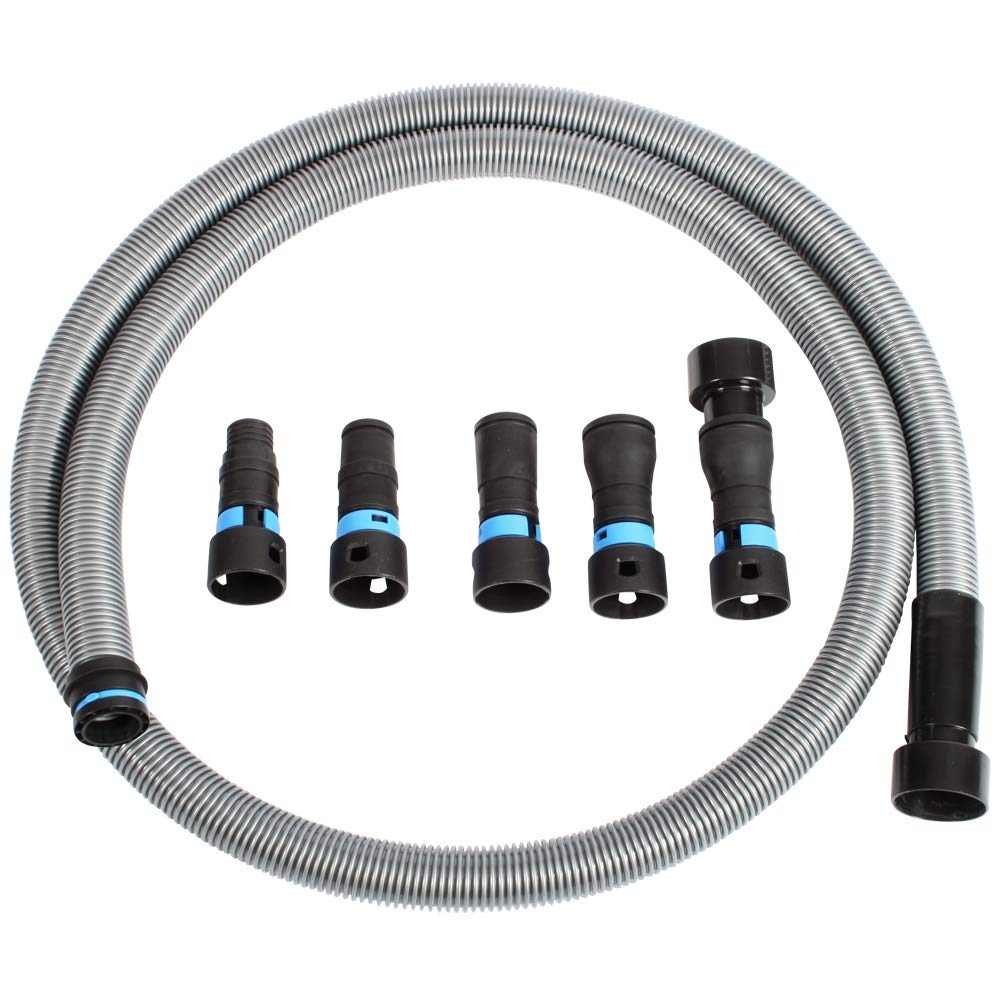 Cen-Tec Systems 94698 Quick Click 10 Ft. Hose for Home and Shop Vacuums with Expanded Multi-Brand Power Tool Adapter Set for Dust Collection, Silver - WoodArtSupply