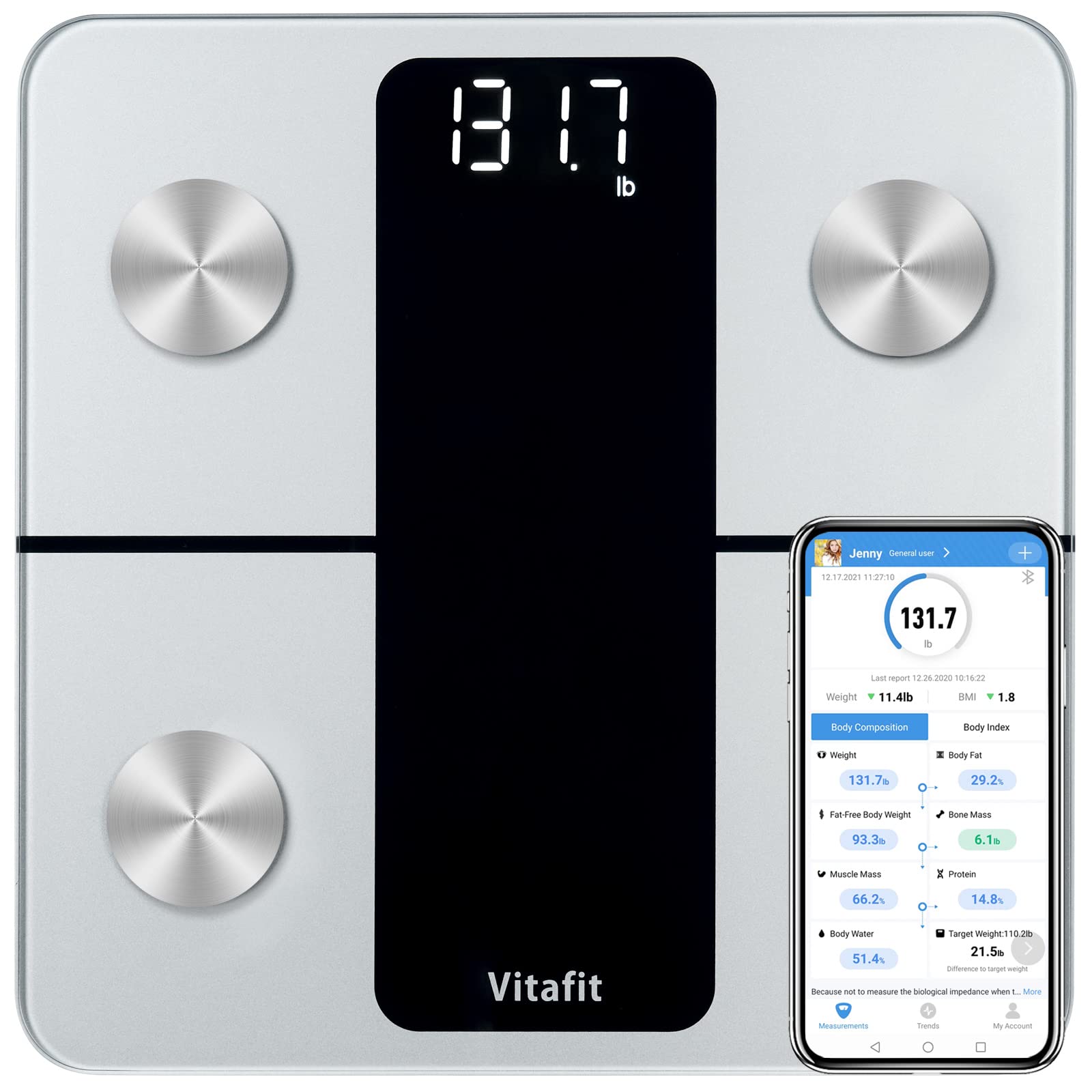 Vitafit Smart Bathroom Scale for Body Weight and Fat, FSA HSA Store Eligible, Weighing Professional Since 2001,Digital Wireless Bathroom Scale for - WoodArtSupply