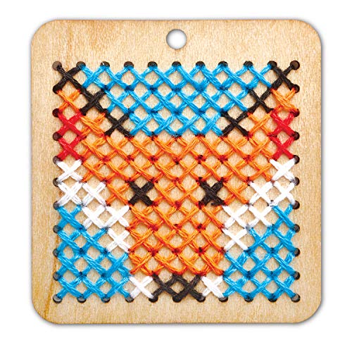MindWare Make Your Own Cross Stitch â€“ Cute & usable DIY Crafts for Girls & Teens â€“ Make 12 Wooden Pendants â€“ 29 pcs MindWare