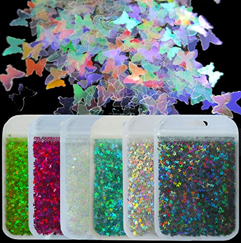 LoveOurHome 60g Butterfly Shapes Chunky Glitter Flakes Holographic Mylar Glitter Sequins Confetti Sparkles Manicure Nail Design Decor Resin Epoxy LoveOurHome