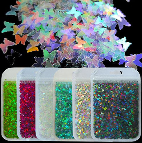 LoveOurHome 60g Butterfly Shapes Chunky Glitter Flakes Holographic Mylar Glitter Sequins Confetti Sparkles Manicure Nail Design Decor Resin Epoxy LoveOurHome