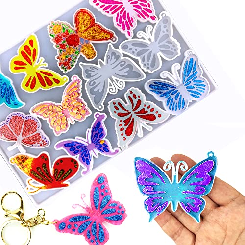 Butterfly Keychain Mold, Silicone Resin Molds for Keychain, 12 Styles Butterfly Jewelry Pendant Mold for Epoxy Resin, Unique Keychain Ornament Mold - WoodArtSupply