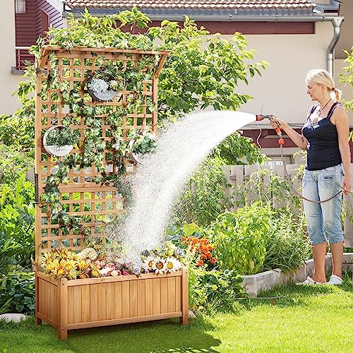 Yaheetech 72″ H Horticulture Garden Planter with Trellis for Vine Climbing Plants Garden Box Outdoor w/Drainage Holes Raised Garden Bed Garden Yaheetech